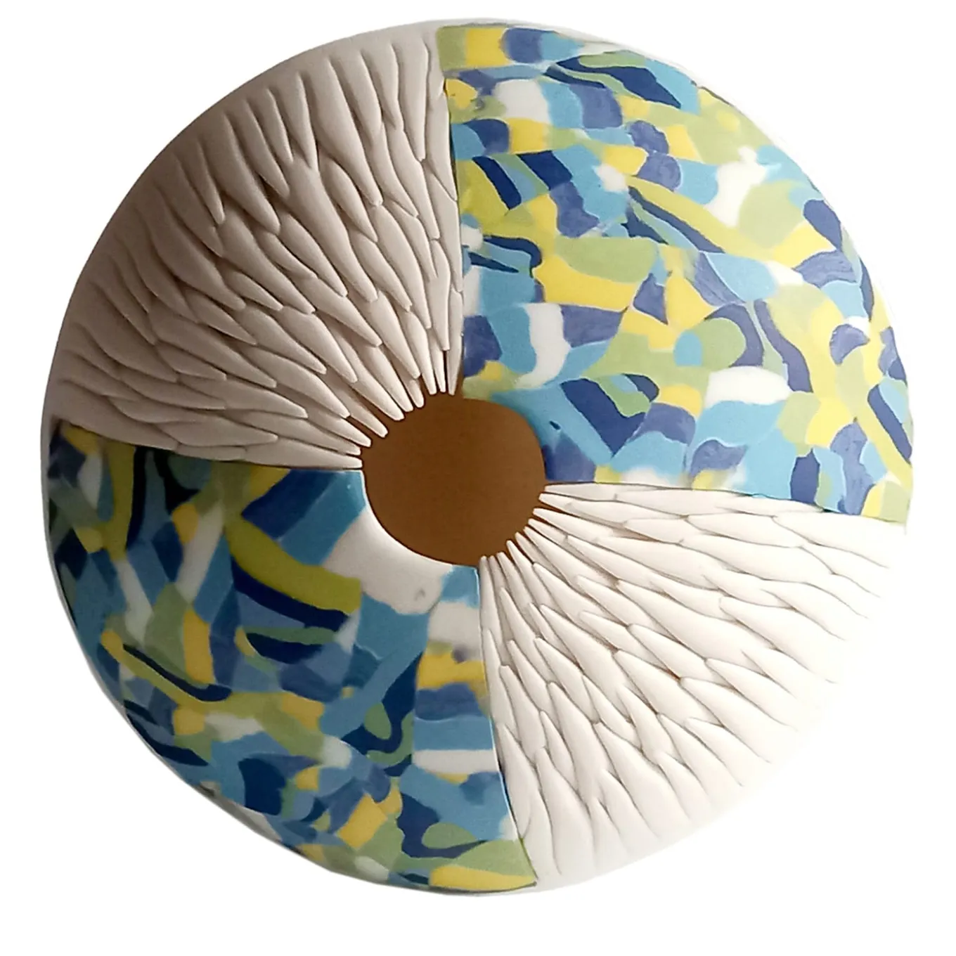 SCULTURA DA PARETE IN RICCIO DI MARE - BLU, BIANCO, GIALLO