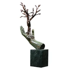 Scultura Mano Albero in bronzo
