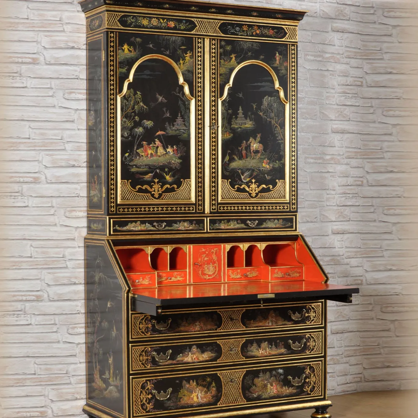Secretaire nero stile veneziano Venezia '700 Chinoiserie
