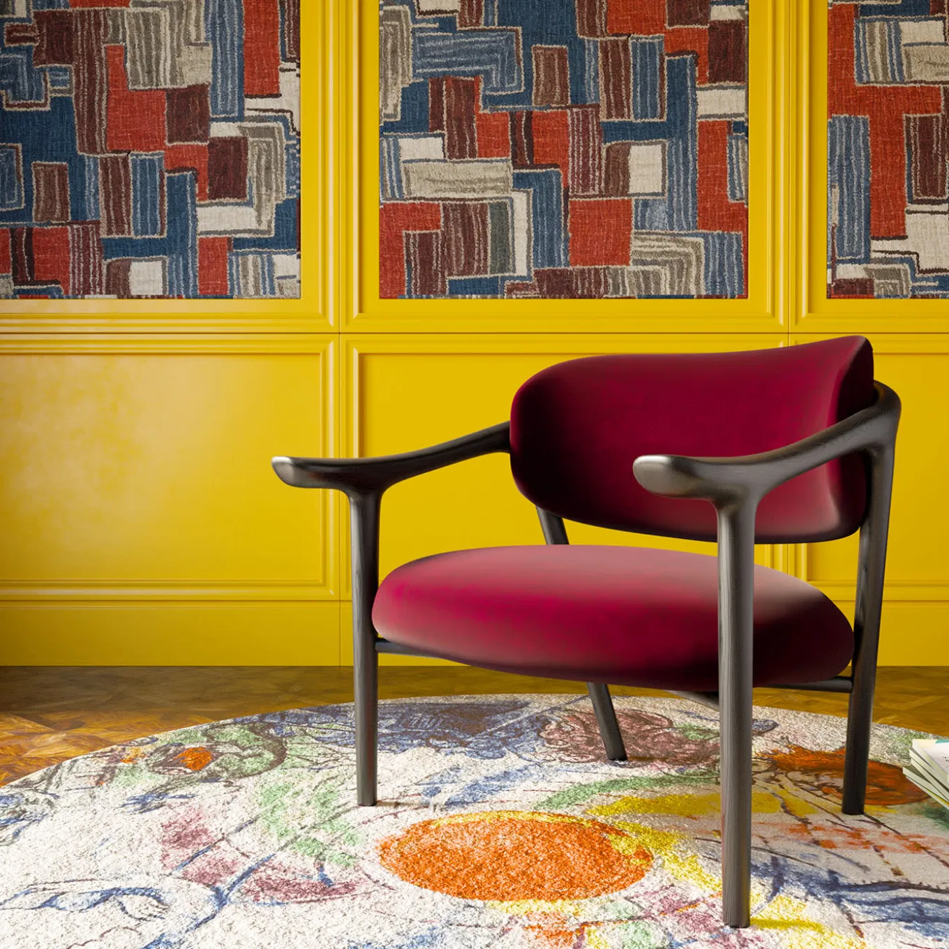 Sedia da salotto Aida Marone e Rosso di Libero Rutilo