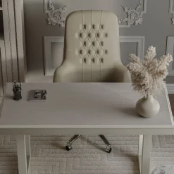 Sedia da ufficio girevole capitonné grigia della Collezione Studio Privè