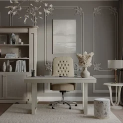 Sedia da ufficio girevole capitonné grigia della Collezione Studio Privè