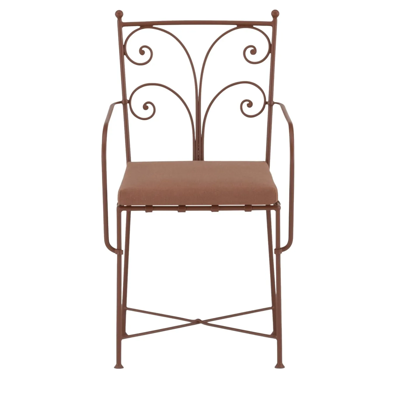 Sedia imbottita con braccioli Acanta in ferro battuto marrone chiaro
