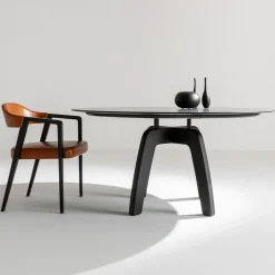 Sedia Kris in Frassino Tinto Nero con Seduta in Pelle