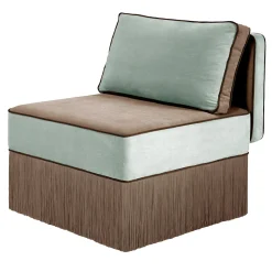 Sedia lounge modulare Lilli in tessuto azzurro chiaro e taupe con frange