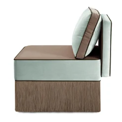 Sedia lounge modulare Lilli in tessuto azzurro chiaro e taupe con frange