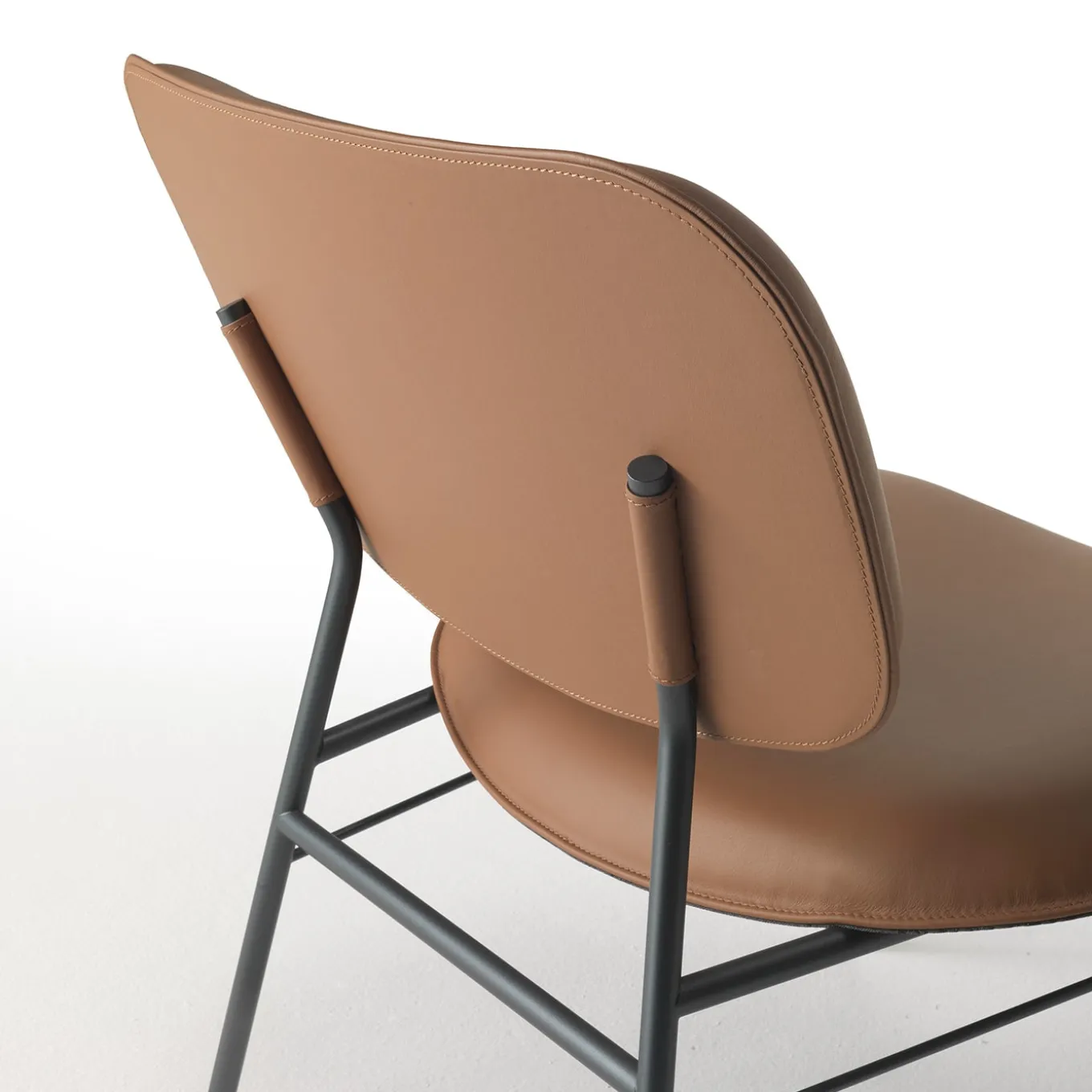 Sedia Lounge Vintage in Pelle Marrone con Struttura in Metallo