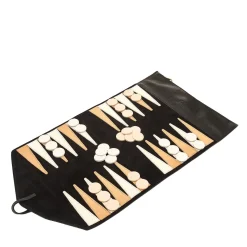 Set Backgammon da viaggio in pelle nera