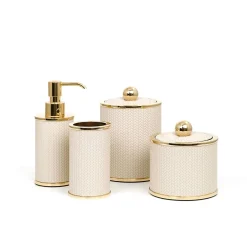 Set da bagno Olimpia 4 pezzi rotondo in pelle oro/beige