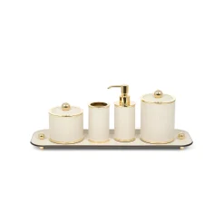 Set da bagno Olimpia 4 pezzi rotondo in pelle oro/beige
