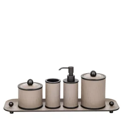 Set da bagno Olimpia 5 pezzi in pelle brunita/beige
