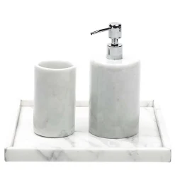 Set da bagno rotondo in marmo bianco di Carrara