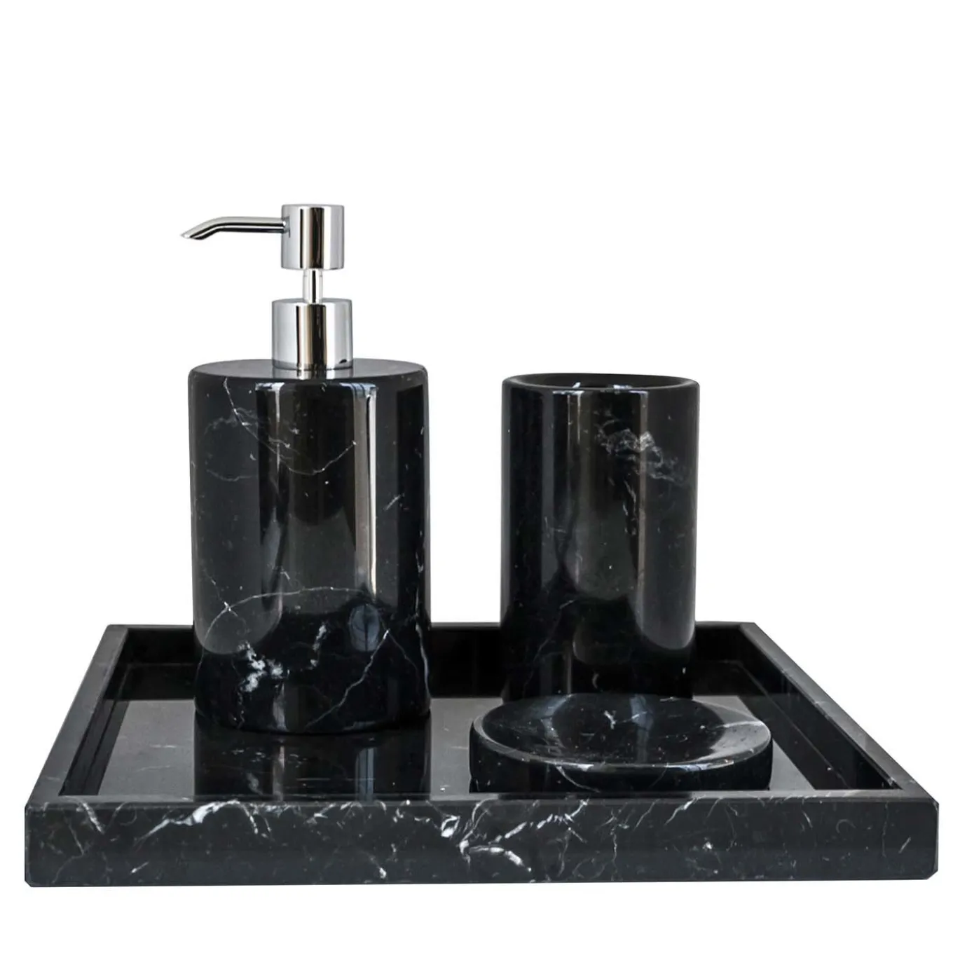 Set da bagno rotondo in marmo nero di Marquina con vassoio Spa