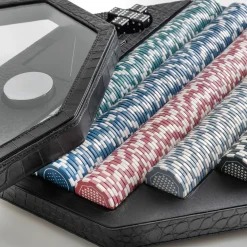 Set da gioco per poker in pelle nera