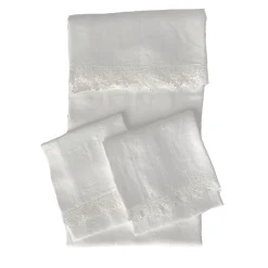 Set da letto in lino bianco con pizzo siciliano