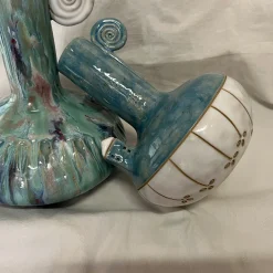 Set di 2 Anfore Spirali nel Tempo in Ceramica Azzurra della Collezione Micromondo