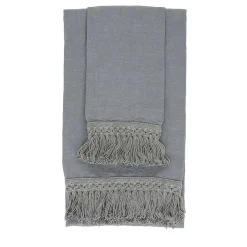 Set di 2 asciugamani in lino blu chiaro con lunghe frange