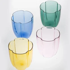 Set di 4 bicchieri da acqua con petali blu chiaro