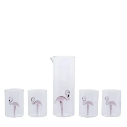 Set di 4 bicchieri e brocca di Fenicottero