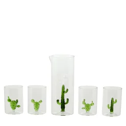 Set di 4 bicchieri e brocca con cactus