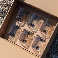 Set di 6 Bicchieri in Vetro Trasparente e Ambra a Goccia