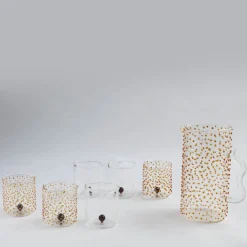 Set di 6 Bicchieri in Vetro Trasparente e Ambra a Goccia