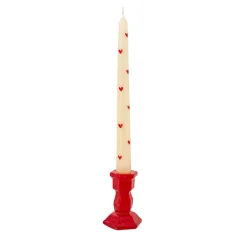Set di 2 candele a cuore rosse con portacandele