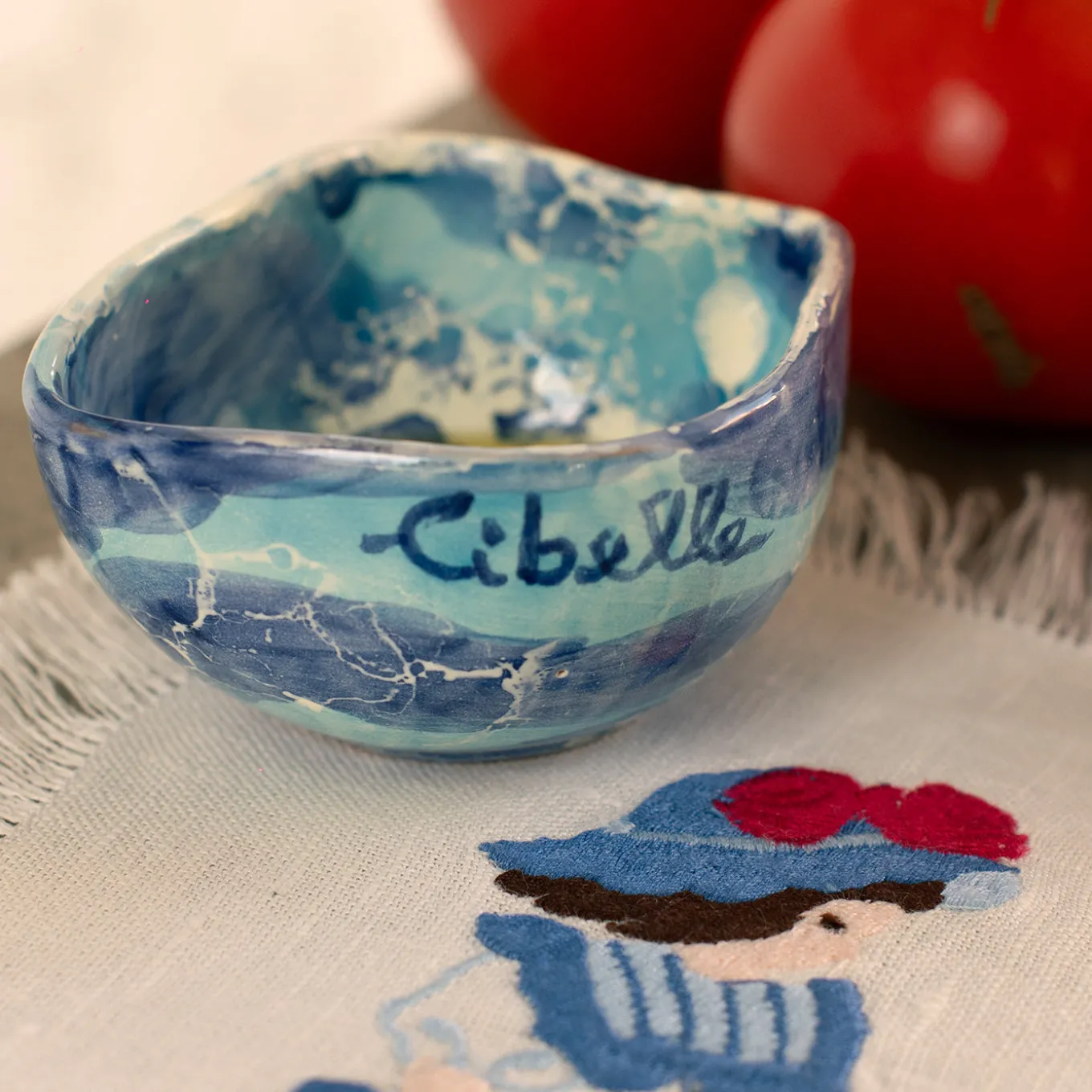 Set di 4 ciotole in ceramica per gelato con motivo blu marmo