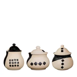 Set di 3 ciotole per cipolle, aglio e peperoncino con motivo quadrato Kiasmo