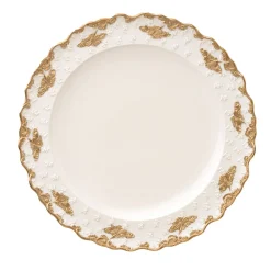 Set di 2 grandi piatti da portata bianchi e dorati Lucia