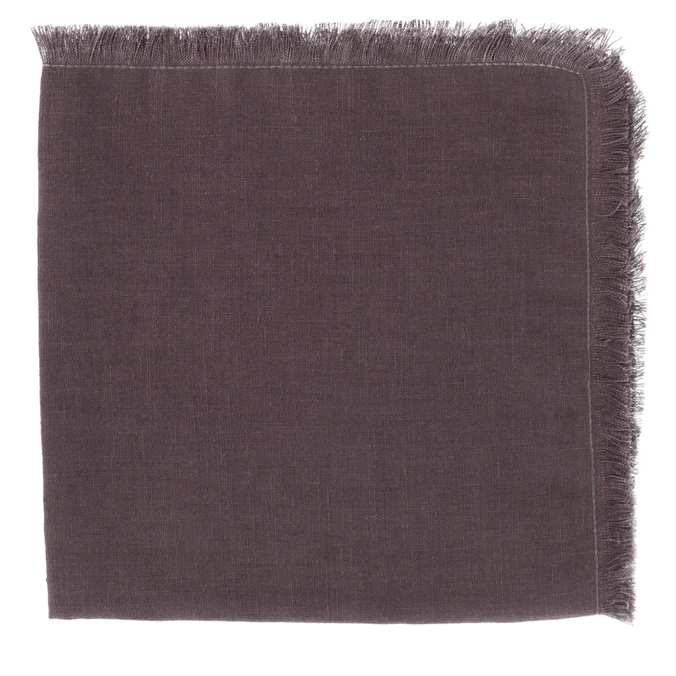 Set di 4 lussuosi tovaglioli di puro lino con frange a mano di prugna