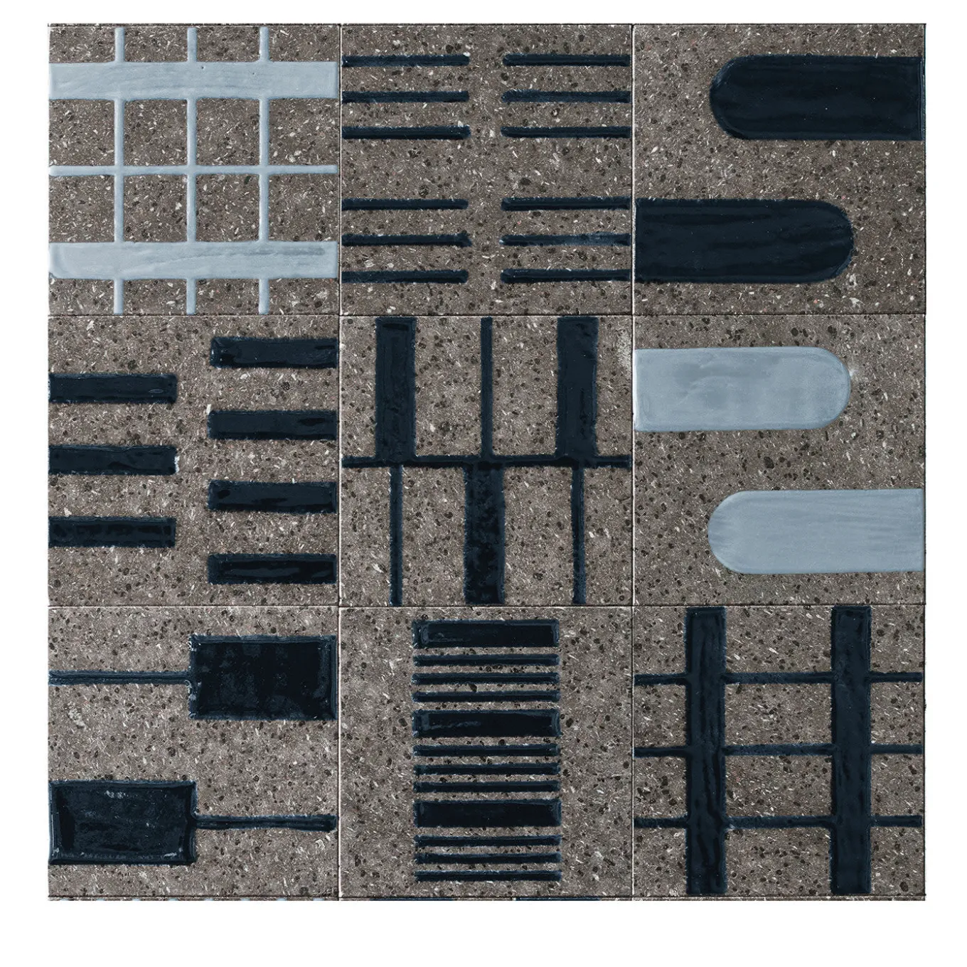 Set di 44 piastrelle blu e grigie Alfabeto di Margherita Rui