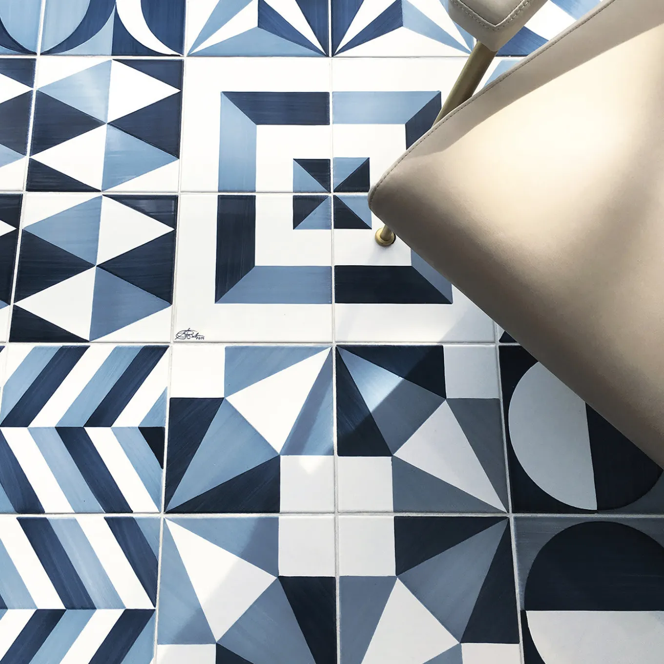 Set di 25 piastrelle Blu Ponti Decorazione Tipo 27 di Gio Ponti