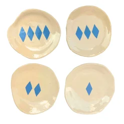 Set di 4 piatti Arlecchino in ceramica avorio e azzurro