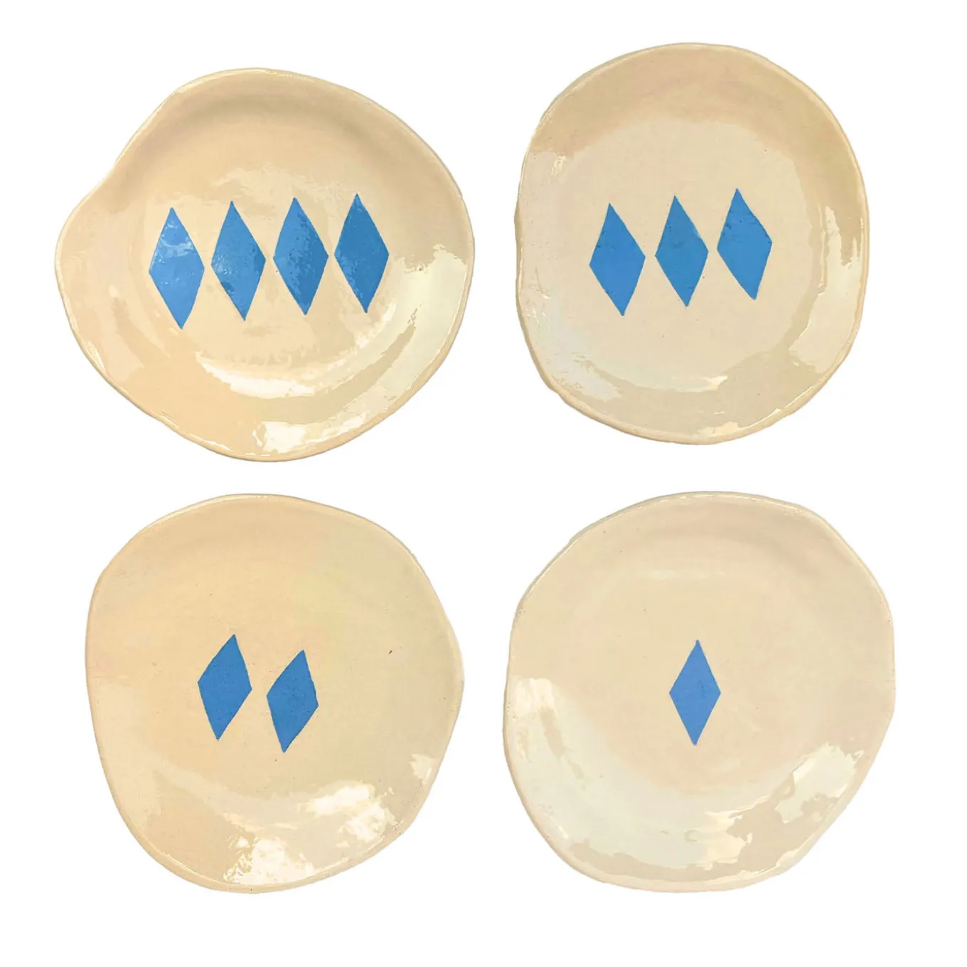 Set di 4 piatti Arlecchino in ceramica avorio e azzurro
