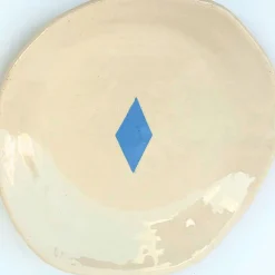 Set di 4 piatti Arlecchino in ceramica avorio e azzurro