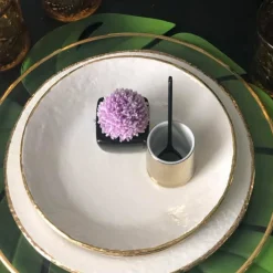 Set di 6 piatti da portata Preta Oro Latte e Oro 31cm