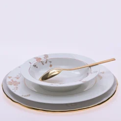 Set di 2 piatti da portata in ceramica bianca con bordo dorato