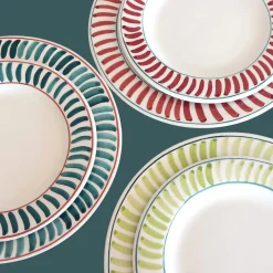 Set di 12 piatti da pranzo in ceramica rossa