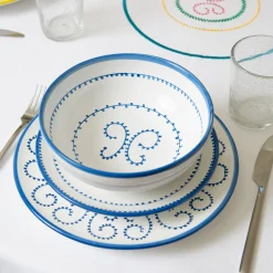 Set di 4 piatti fondi in ceramica blu chiaro Luminaria