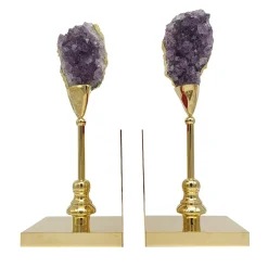 Set di 2 reggilibri in ottone dorato ametista