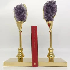 Set di 2 reggilibri in ottone dorato ametista