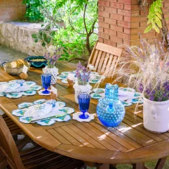 Set di 2 Sotto piatti rotondi Bougainville bianchi e azzurri in lino