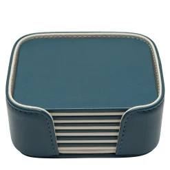 Set di 6 sottobicchieri quadrati Mondrian Amalfi Blue e Luna White