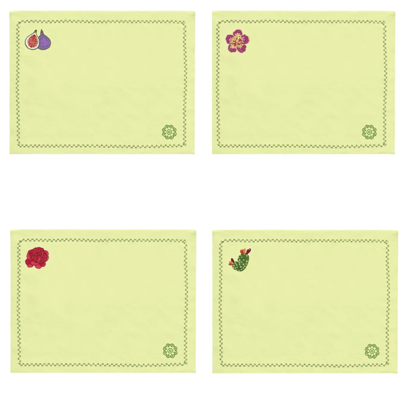 Set di 4 sottopiattti in lino giallo con cactus mediterranei