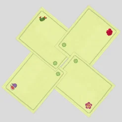 Set di 4 sottopiattti in lino giallo con cactus mediterranei