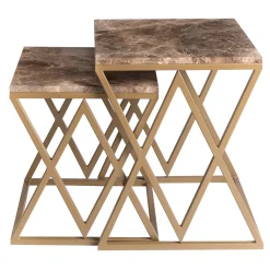 Set di 2 tavolini Emperador in marron Stromboli e Vulcano