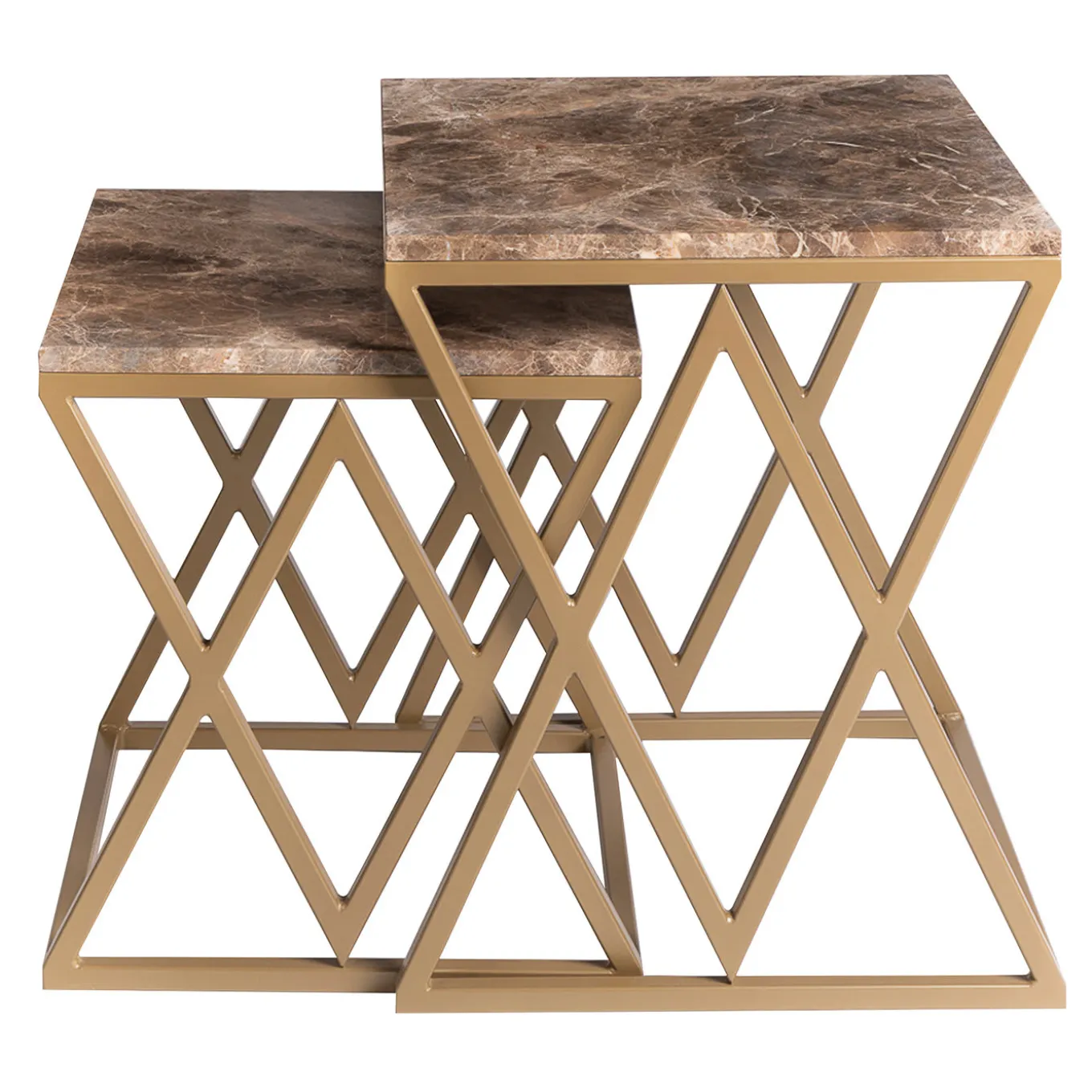 Set di 2 tavolini Emperador in marron Stromboli e Vulcano