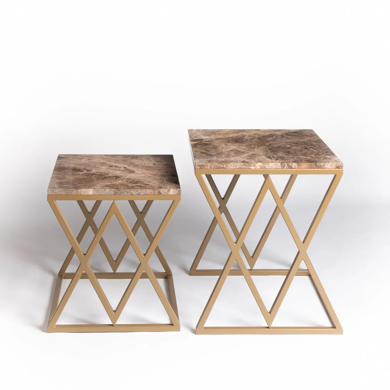 Set di 2 tavolini Emperador in marron Stromboli e Vulcano