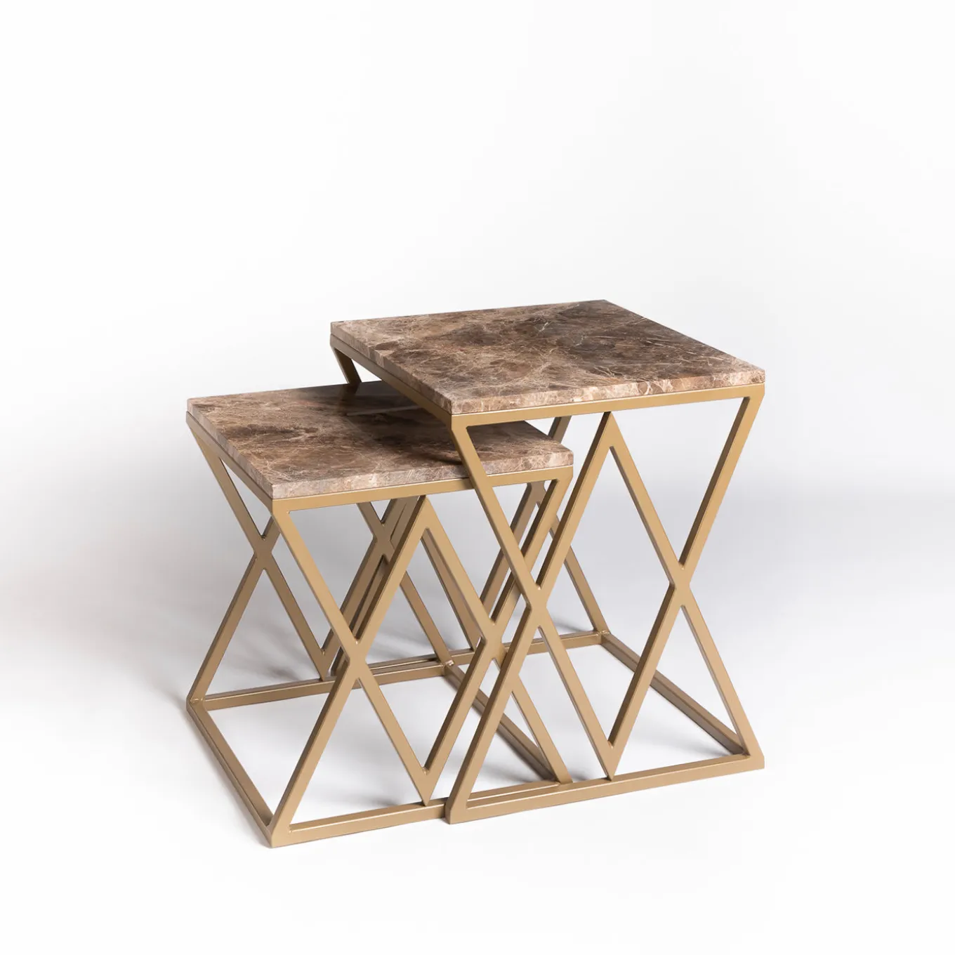 Set di 2 tavolini Emperador in marron Stromboli e Vulcano